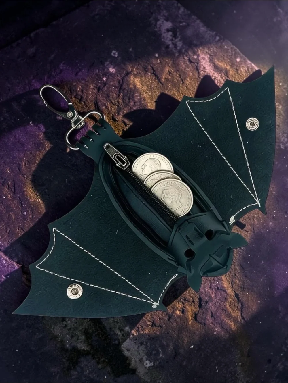 🆕 Vegan Leather - Spooky - Bat Wing - Coin - Belt Pouch - Keychain - Bag Charm
